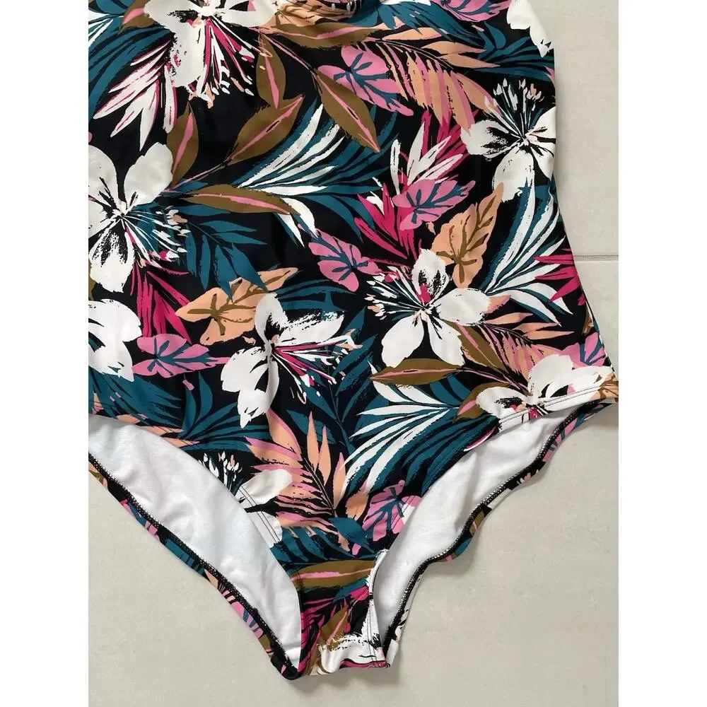 Kona Sol Swim One Piece Swimsuit Tropical Floral X Back Swimwear Summer Beach